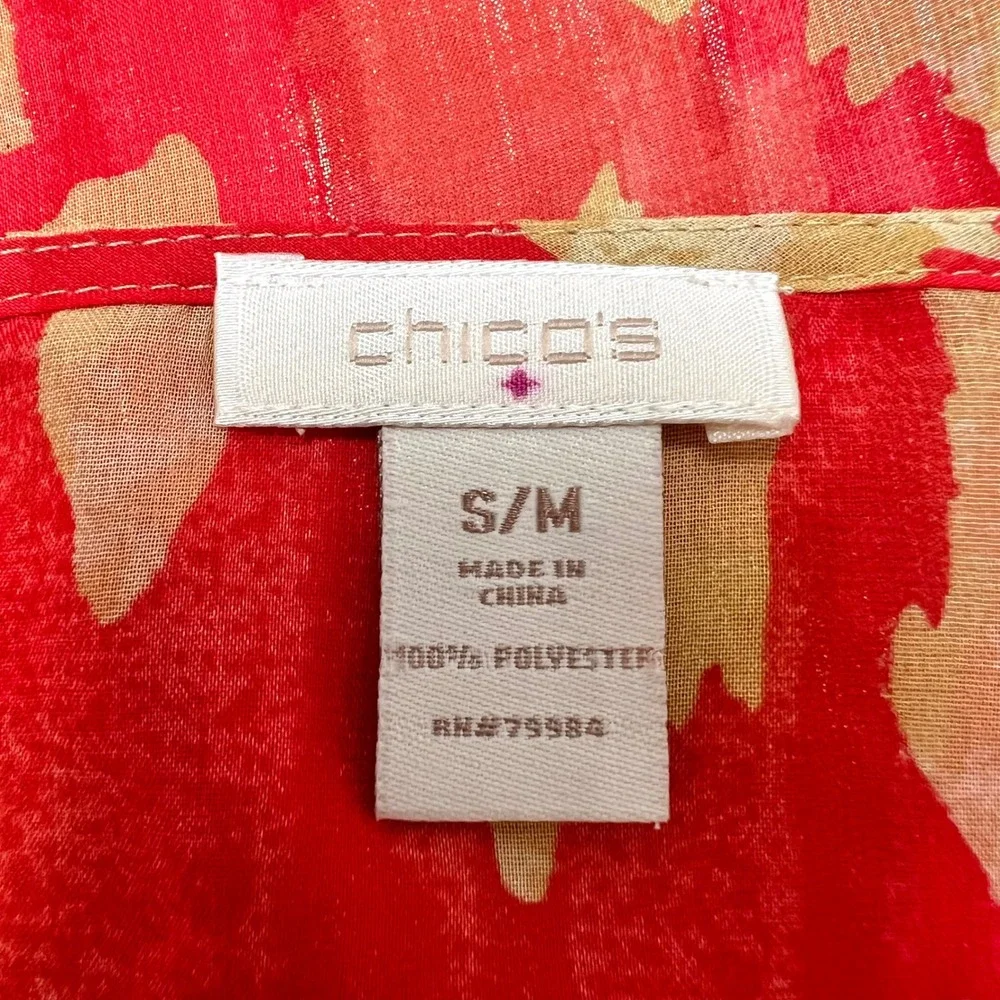 Chicos Red Abstract Animal Print Sheer Kaftan Swim Cover Up Boho Resortwear S/M